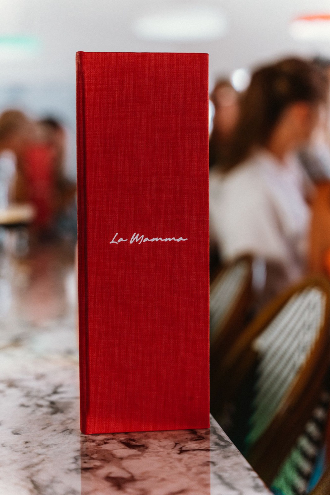 Restaurant menu on a marble bar